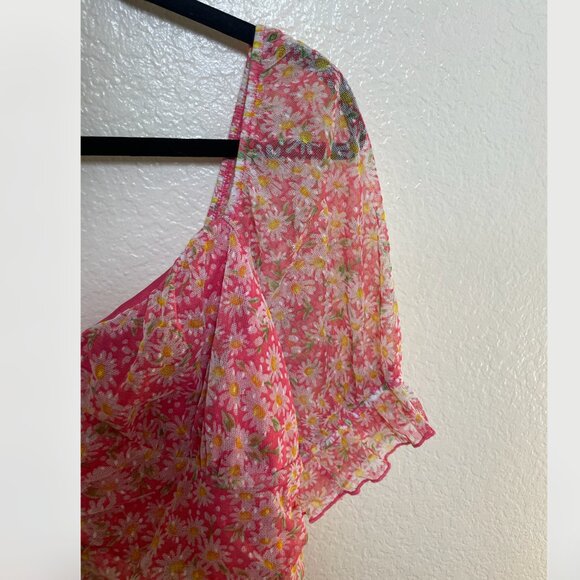 Coquette Floral Puff Sleeve Chic Girly Modern Party Work Summer Chic Blouse Top - Picture 4 of 6